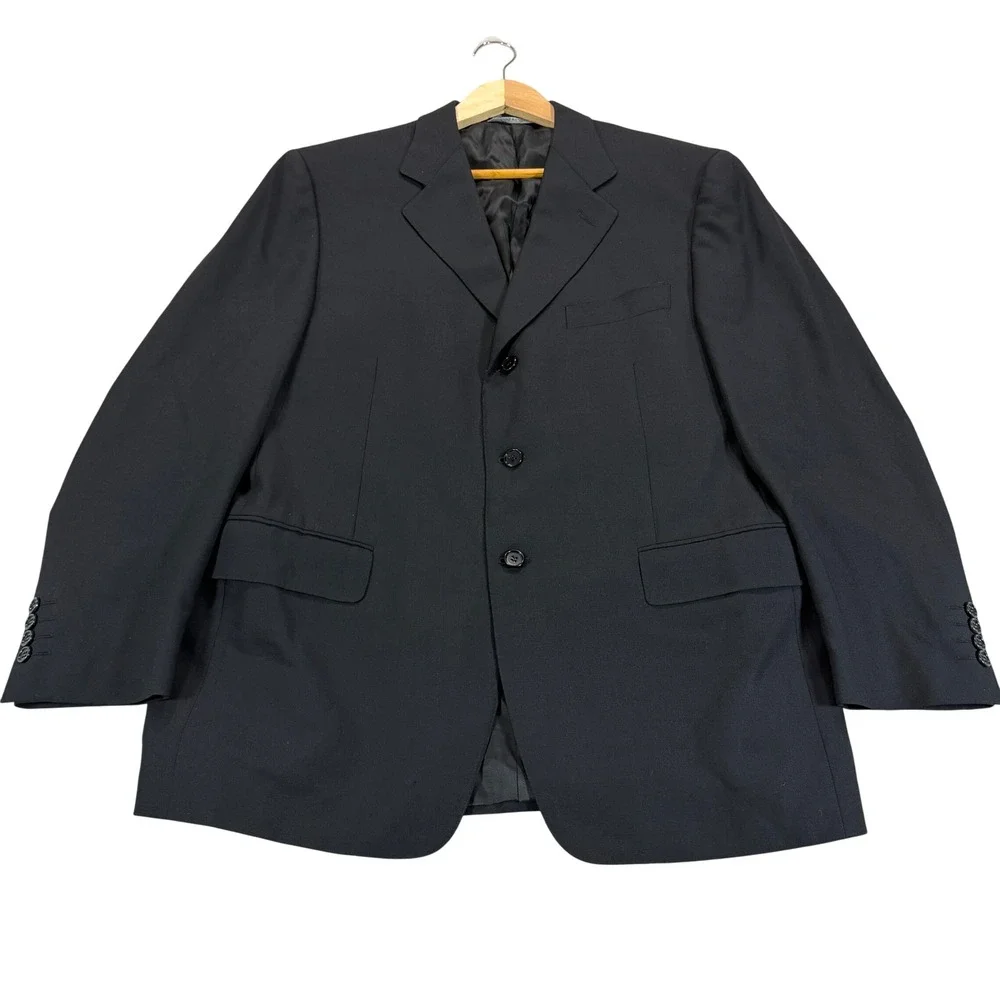 Vintage Canali Mens 42S Black Pure Wool 3-Button Blazer Sport Coat Made in Italy